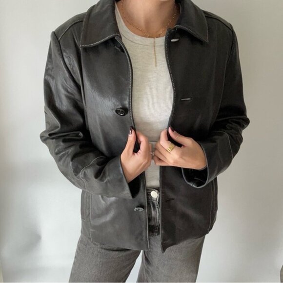 Vintage Anne Klein Genuine Black Leather Jacket - Picture 2 of 16